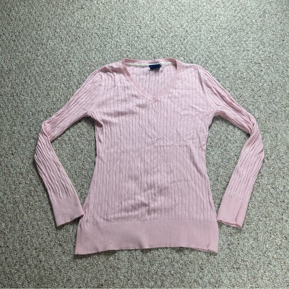 Le Tigre V Neck Sweater Women’s Medium Vintage Pink Tight Cable Knit Pullover